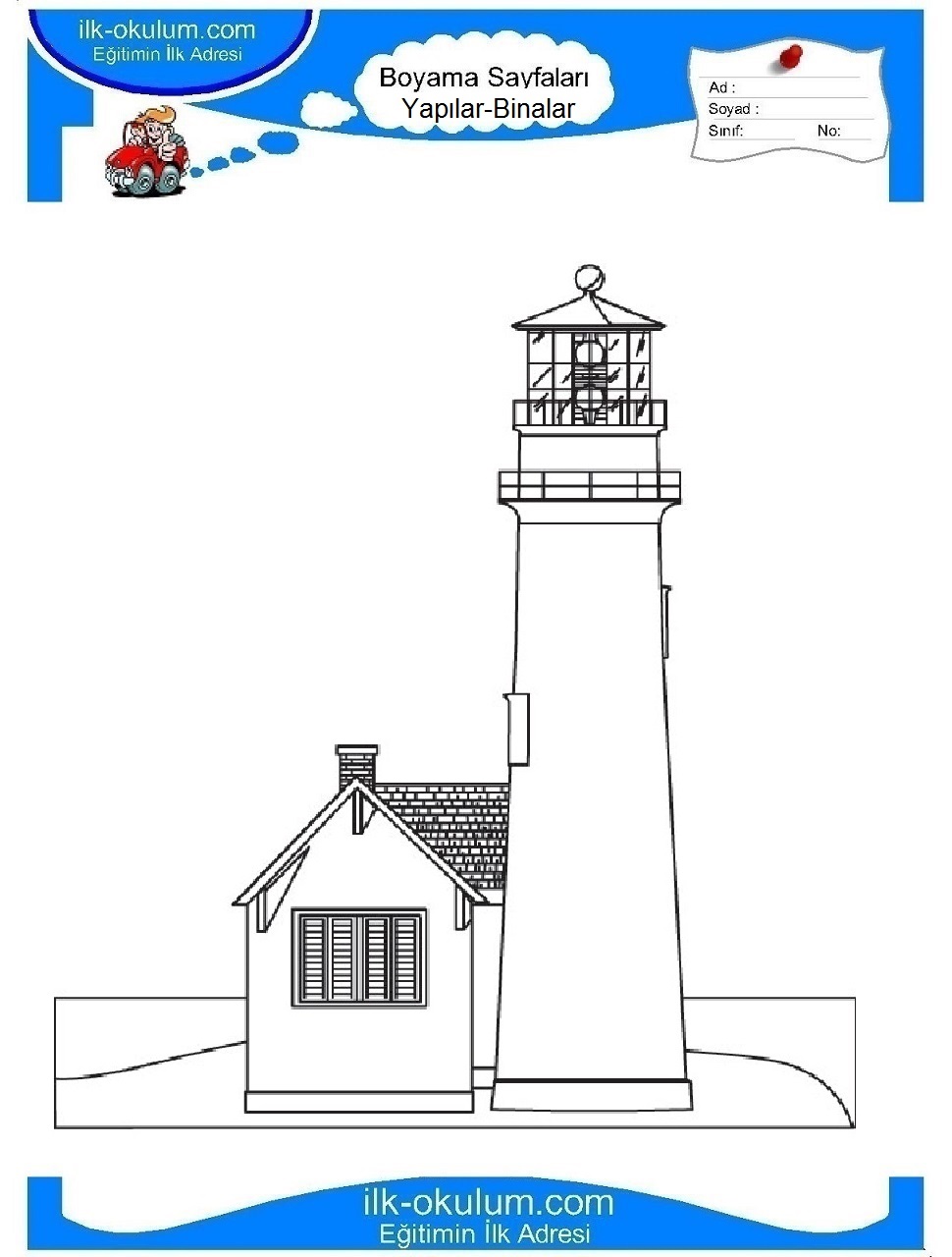 Çocuklar İçin Deniz Feneri Boyama Sayfaları 